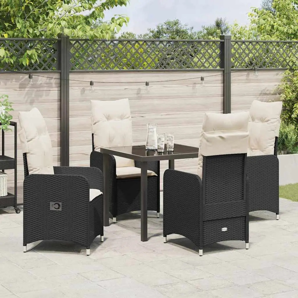 Garden Dining Set Poly Rattan Steel Black 5 Piece Outdoor Furniture