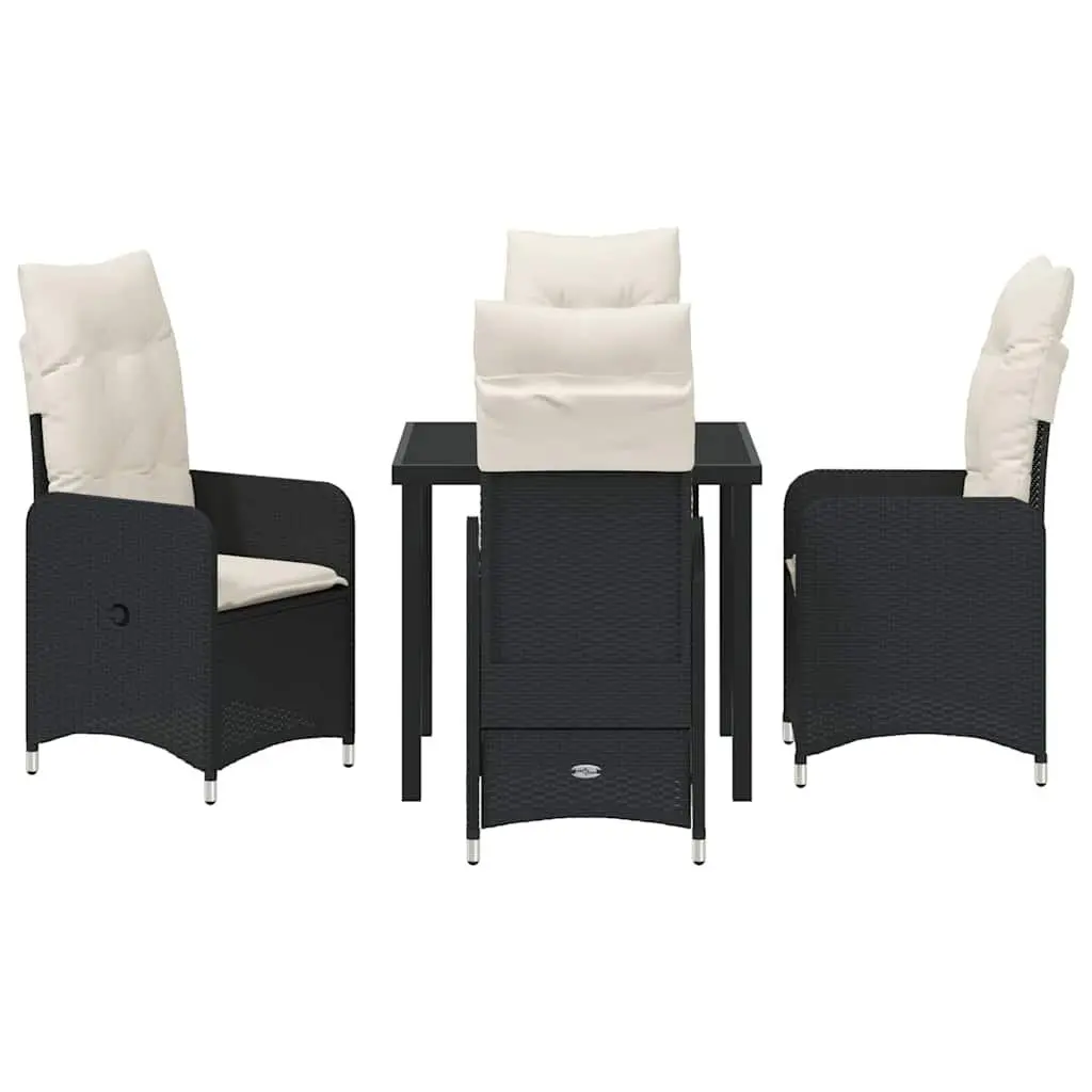 Garden Dining Set Poly Rattan Steel Black 5 Piece Outdoor Furniture