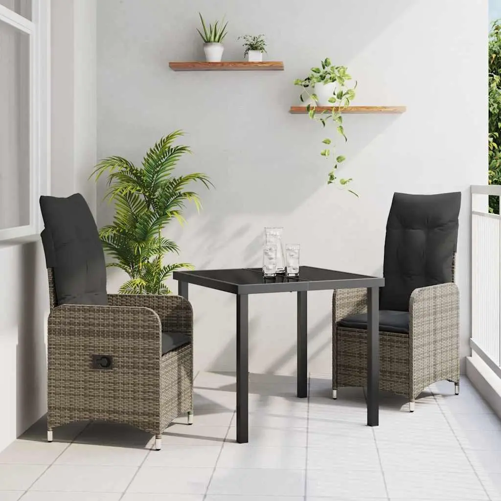 Garden Dining Set Powder-coated Steel Tempered Glass Grey Rattan 3 Piece