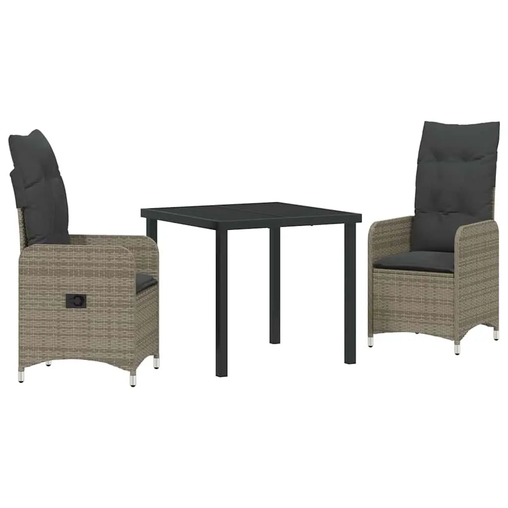 Garden Dining Set Powder-coated Steel Tempered Glass Grey Rattan 3 Piece