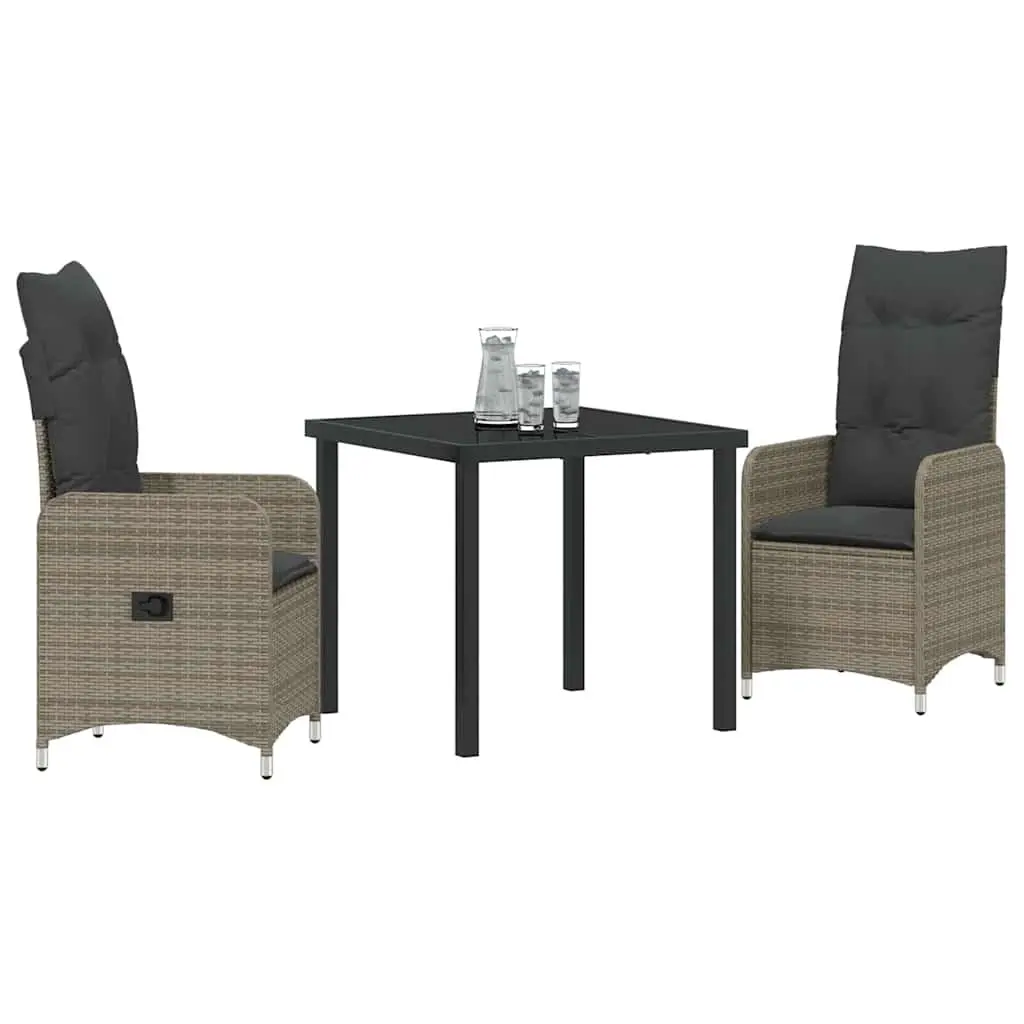 Garden Dining Set Powder-coated Steel Tempered Glass Grey Rattan 3 Piece