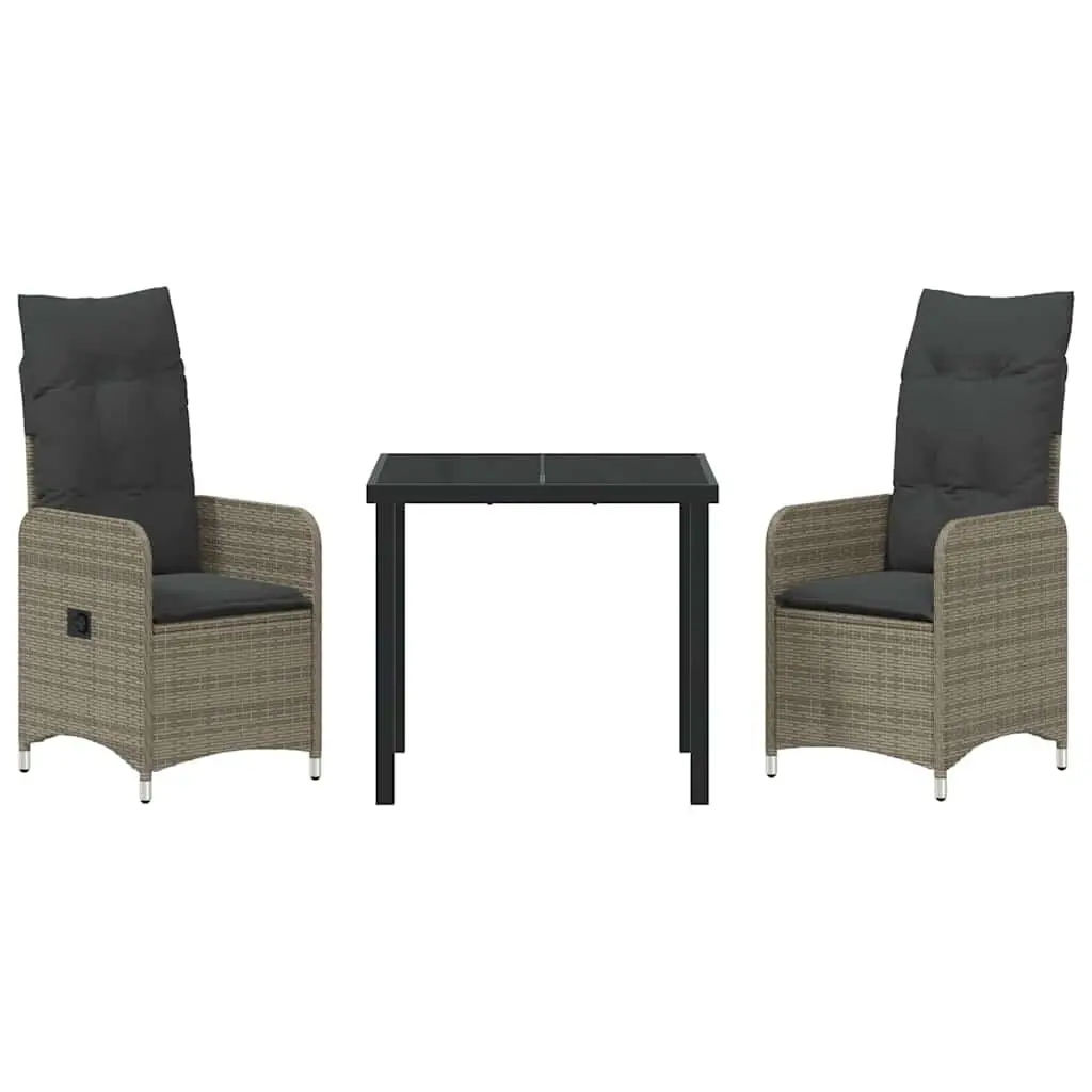 Garden Dining Set Powder-coated Steel Tempered Glass Grey Rattan 3 Piece