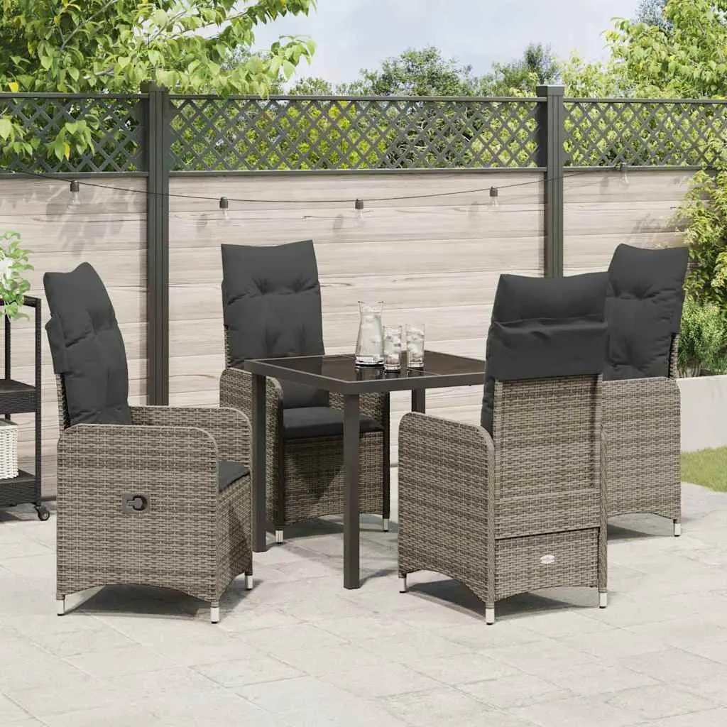 5-Piece Grey Outdoor Dining Set with Cushions