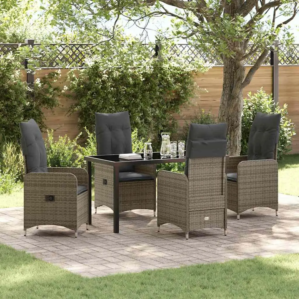5-Piece Grey Outdoor Dining Set with Glass Table
