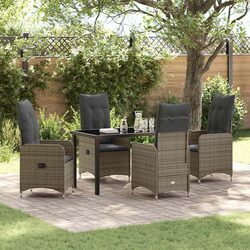 5-Piece Grey Outdoor Dining Set with Glass Table