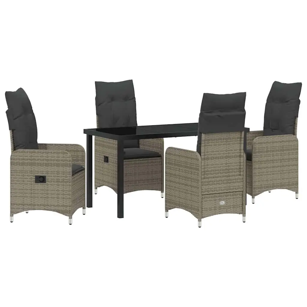 5-Piece Grey Outdoor Dining Set with Glass Table