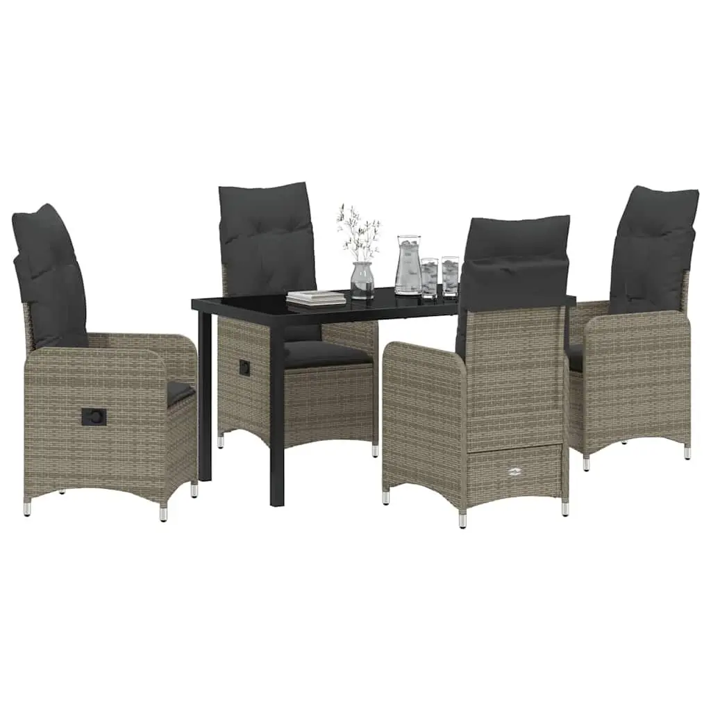 5-Piece Grey Outdoor Dining Set with Glass Table