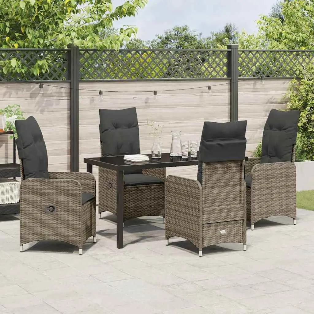 5-Piece Grey Outdoor Dining Set with Glass Table
