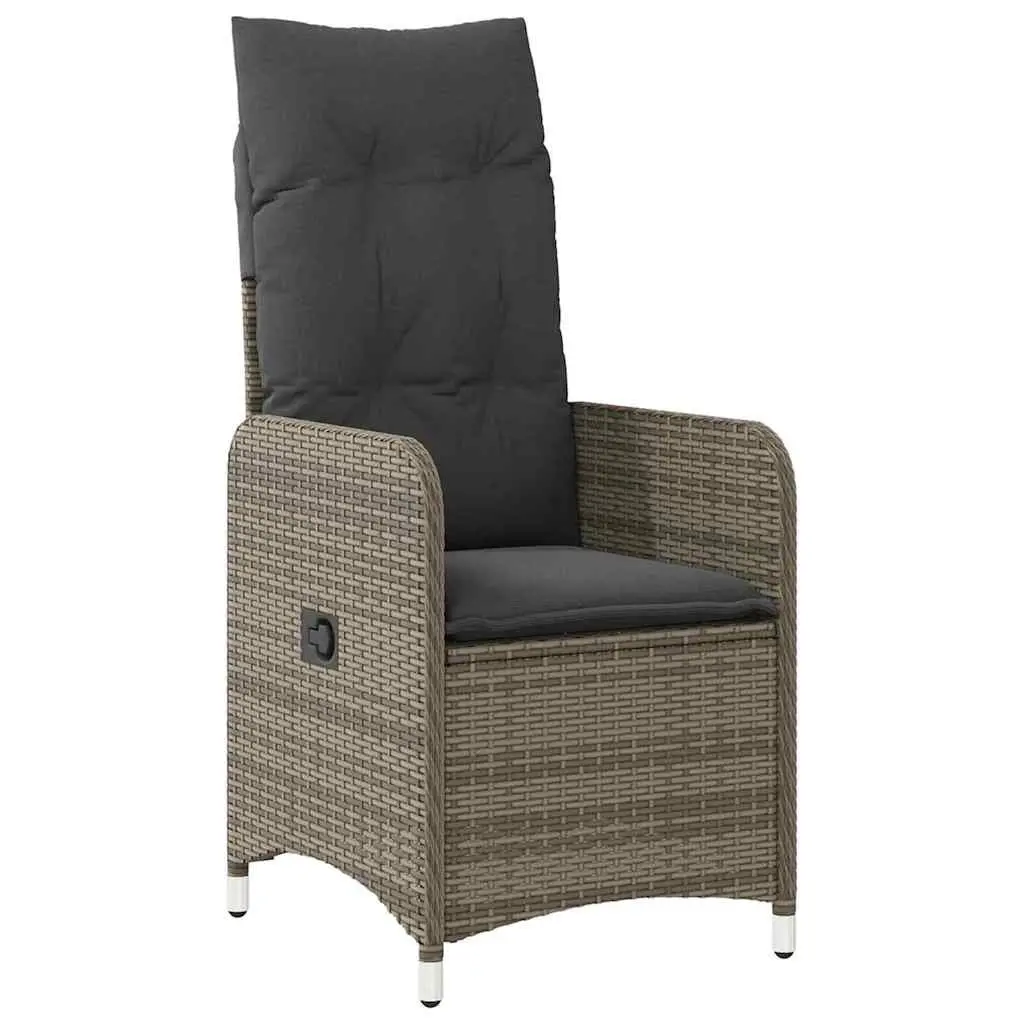 Outdoor Dining Set Poly Rattan 5 Piece Grey Steel Frame Tempered Glass Table with Cushions