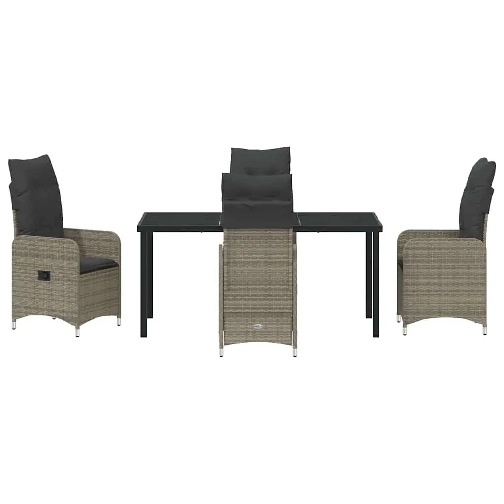 Outdoor Dining Set Poly Rattan 5 Piece Grey Steel Frame Tempered Glass Table with Cushions