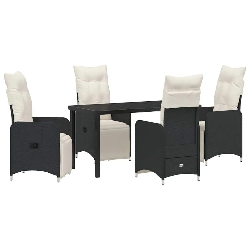 Outdoor Dining Set Powder-coated Steel Tempered Glass Black Rattan 5 Piece
