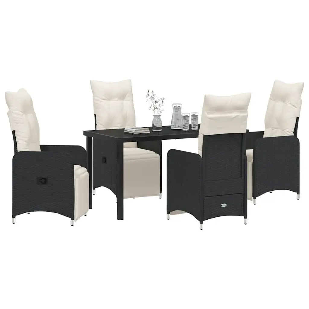 Outdoor Dining Set Powder-coated Steel Tempered Glass Black Rattan 5 Piece