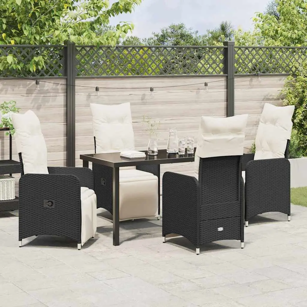 Outdoor Dining Set Powder-coated Steel Tempered Glass Black Rattan 5 Piece