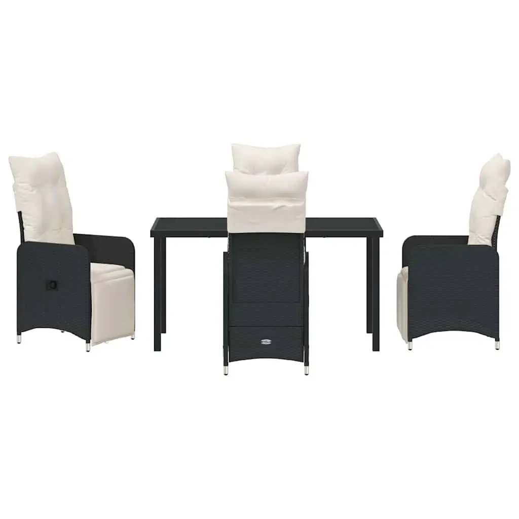 Outdoor Dining Set Powder-coated Steel Tempered Glass Black Rattan 5 Piece
