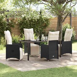 Durable 5-Piece Black Poly Rattan Dining Set