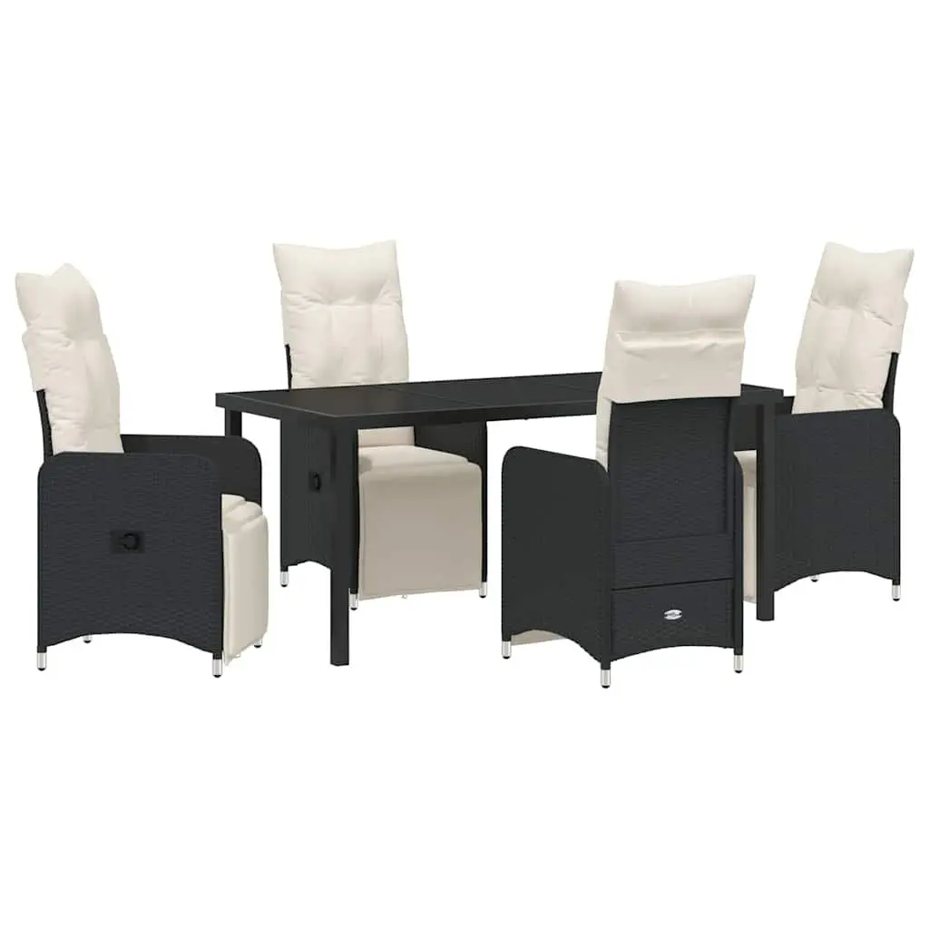5-Piece Black Poly Rattan Dining Set