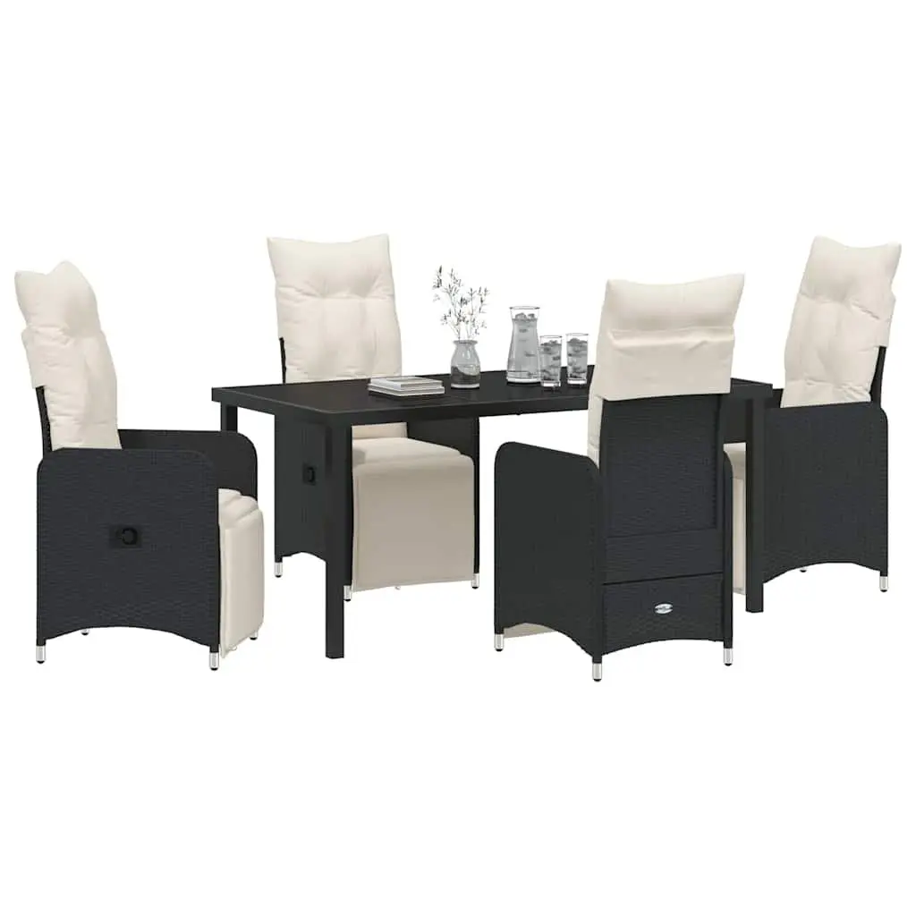 5-Piece Black Poly Rattan Dining Set