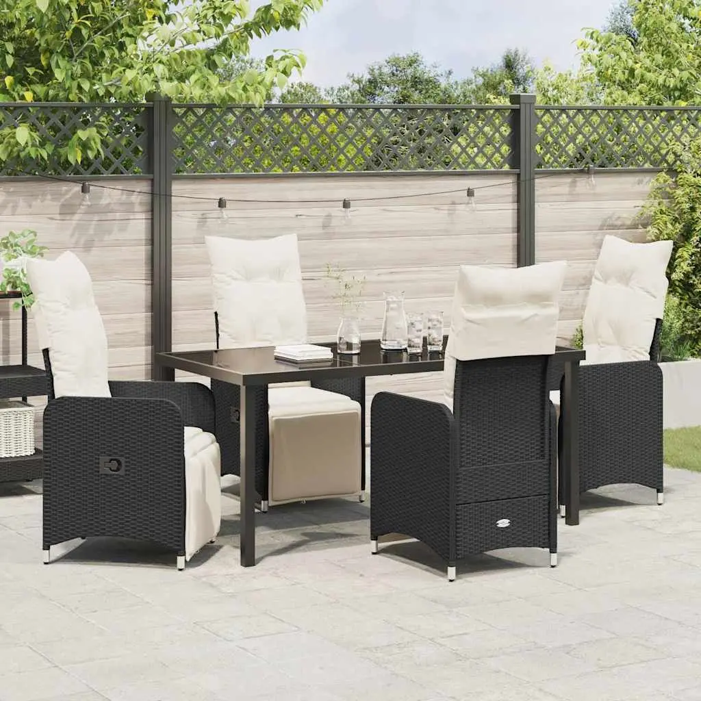 5-Piece Black Poly Rattan Dining Set