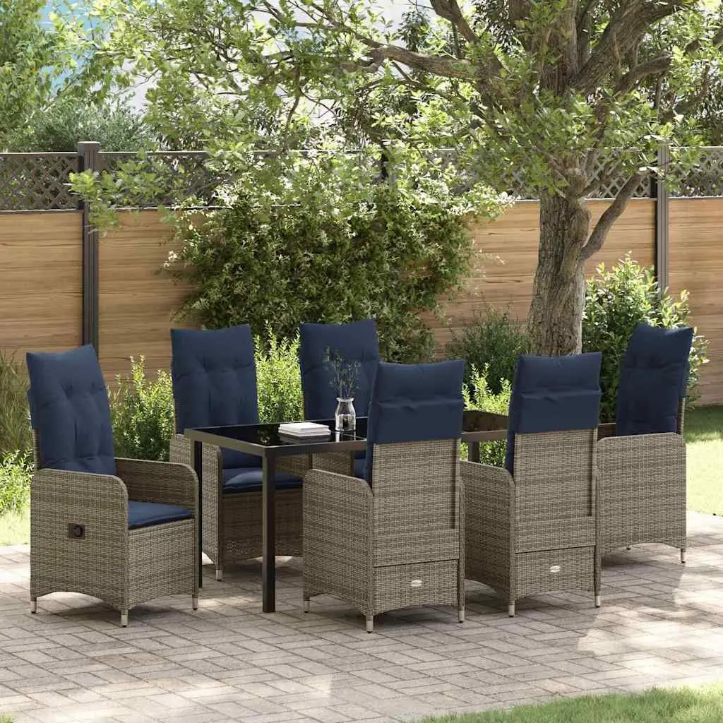 7-Piece Black Poly Rattan Garden Dining Set