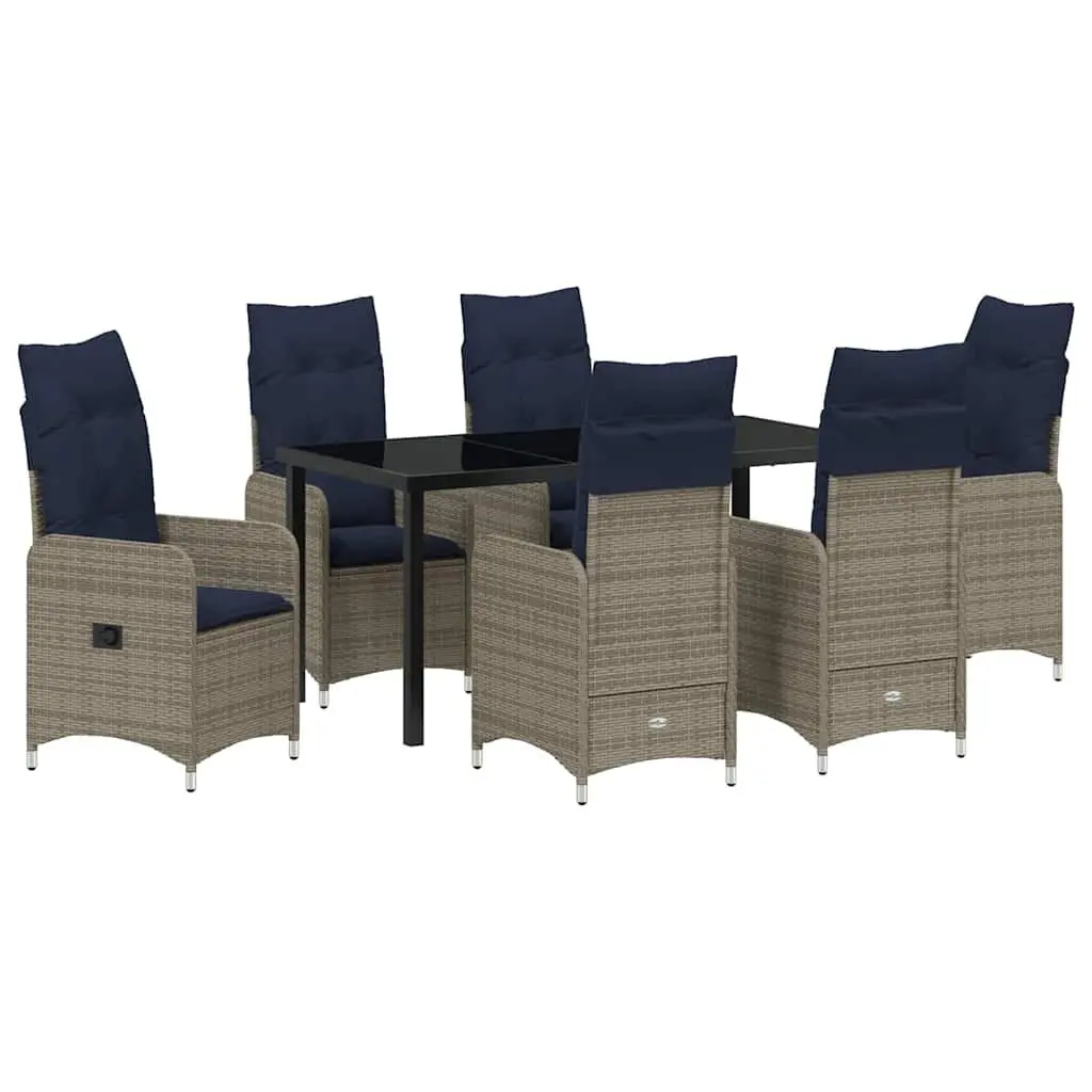 7-Piece Black Poly Rattan Garden Dining Set