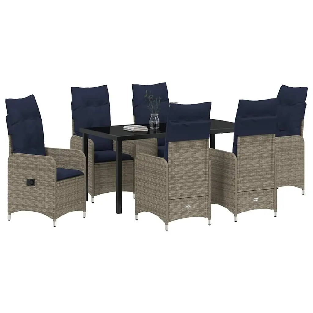 7-Piece Black Poly Rattan Garden Dining Set