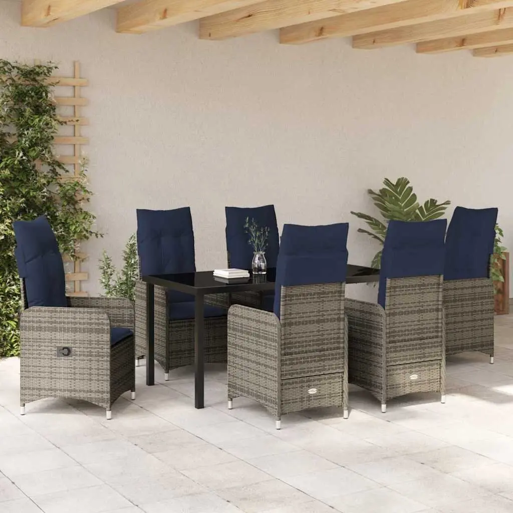 7-Piece Black Poly Rattan Garden Dining Set