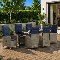 Black 7-Piece Garden Dining Set with Cushions