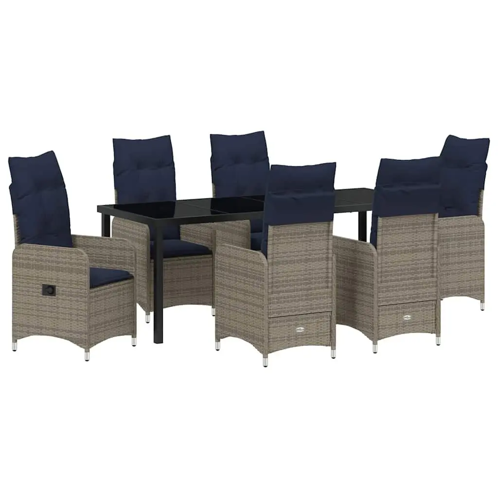 Black 7-Piece Garden Dining Set with Cushions
