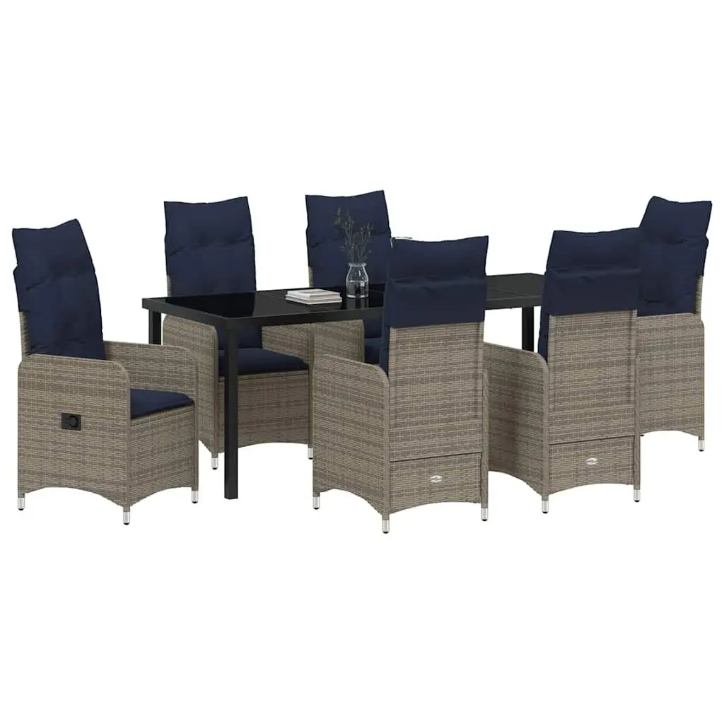 Black 7-Piece Garden Dining Set with Cushions