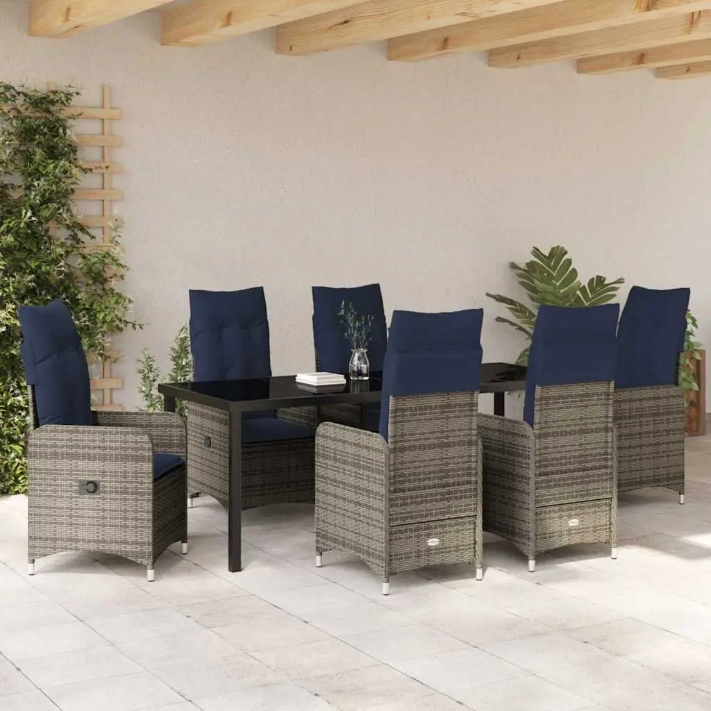 Black 7-Piece Garden Dining Set with Cushions
