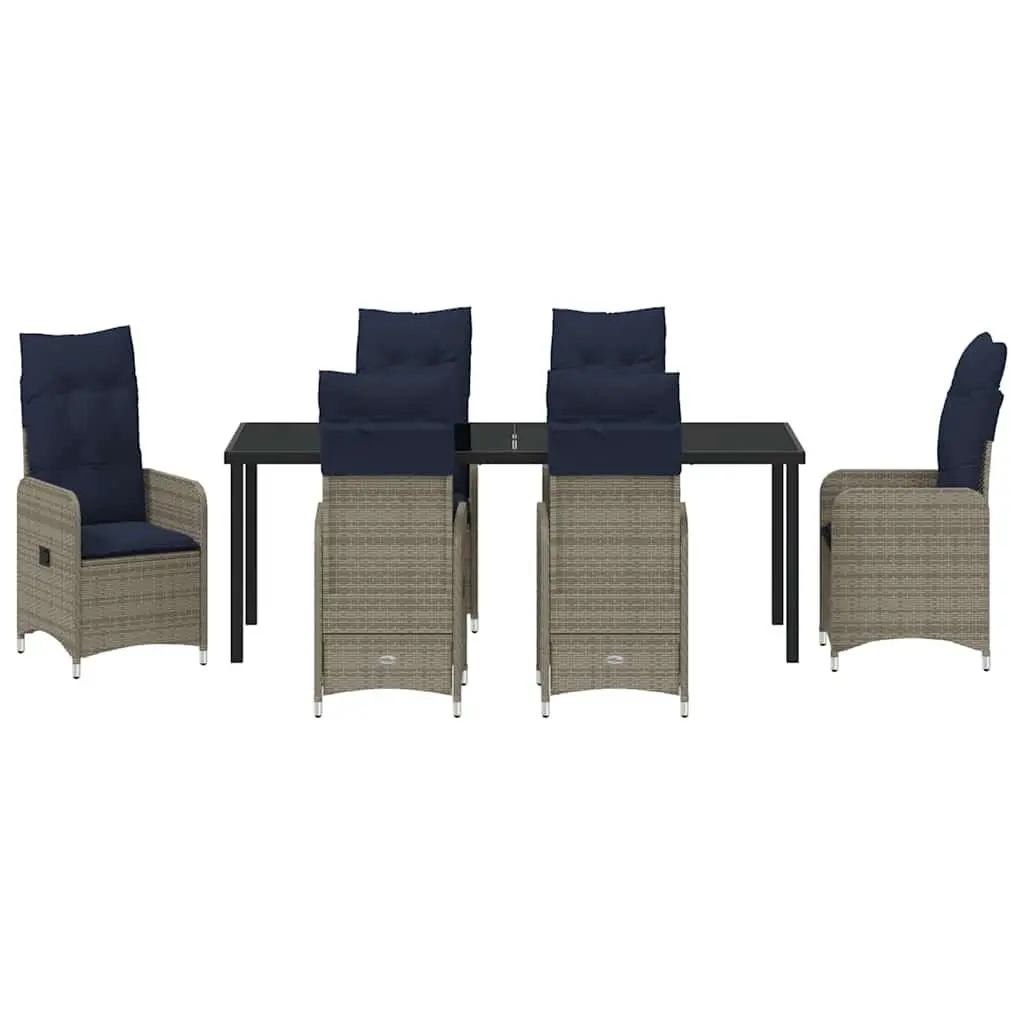 Black 7-Piece Garden Dining Set with Cushions