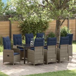 9-Piece Black Poly Rattan Outdoor Dining Set