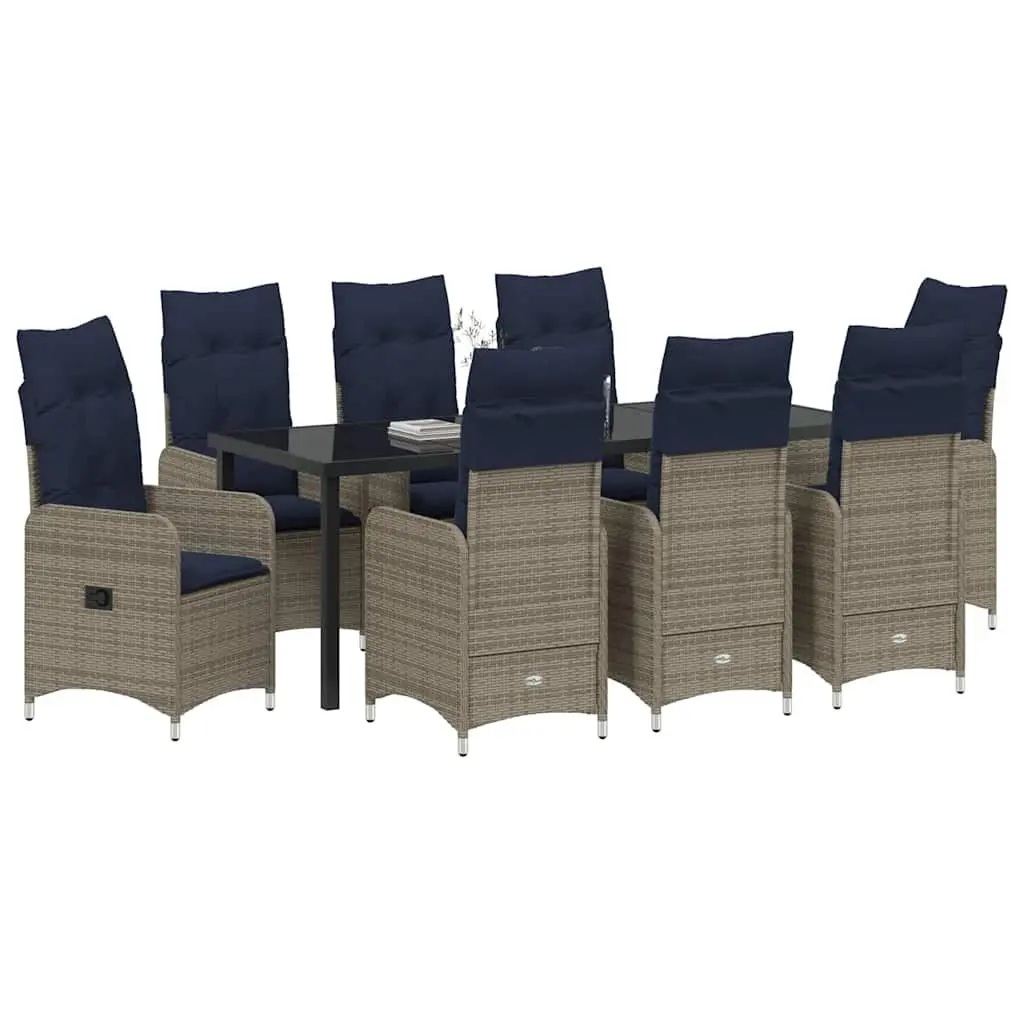 9-Piece Black Poly Rattan Outdoor Dining Set