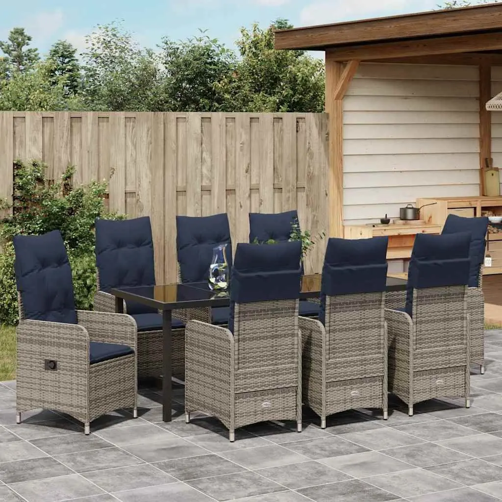9-Piece Black Poly Rattan Outdoor Dining Set