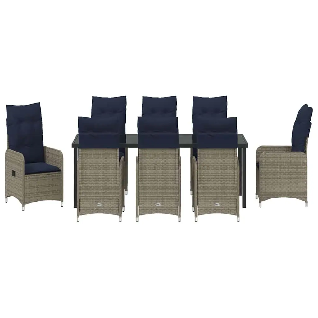 9-Piece Black Poly Rattan Outdoor Dining Set