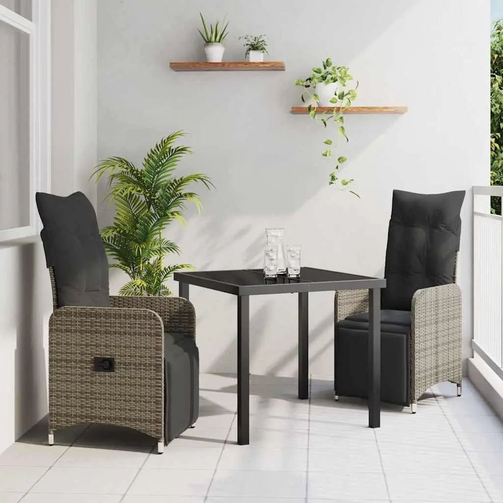 3 Piece Grey Poly Rattan Garden Dining Set