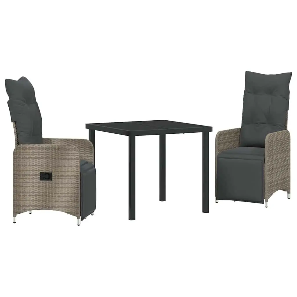 3 Piece Grey Poly Rattan Garden Dining Set