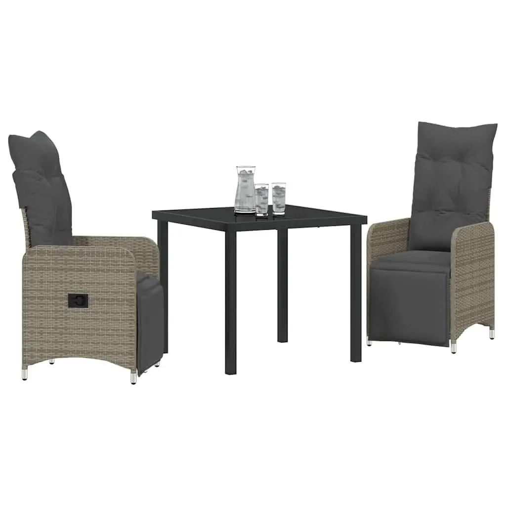3 Piece Grey Poly Rattan Garden Dining Set