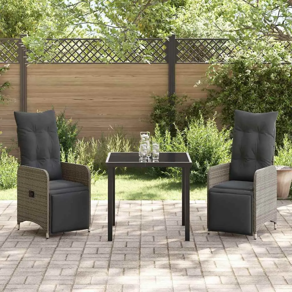 3 Piece Grey Poly Rattan Garden Dining Set