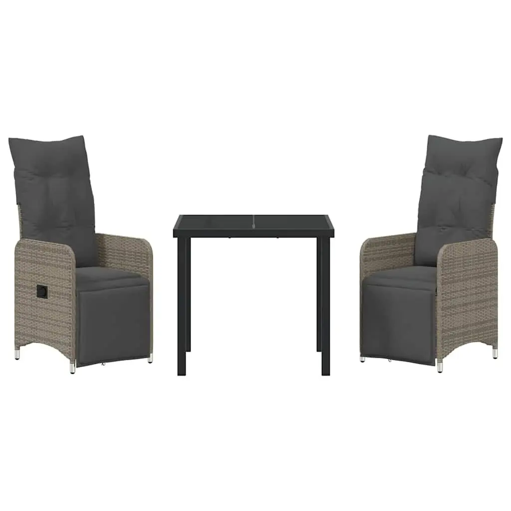 3 Piece Grey Poly Rattan Garden Dining Set