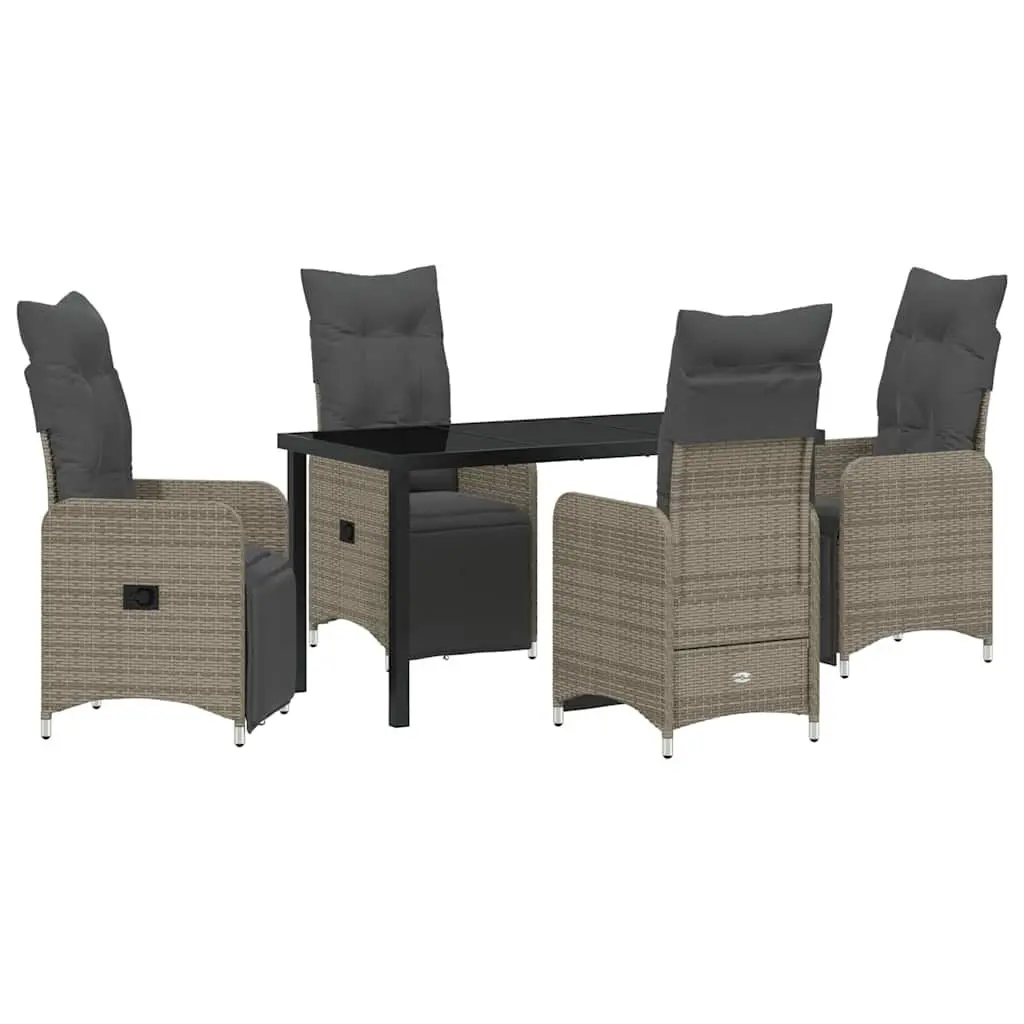 Garden Dining Set 5 Piece Powder-coated Steel Tempered Glass Grey Poly Rattan