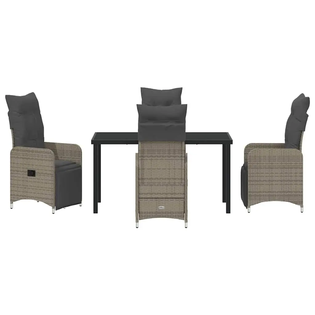 Garden Dining Set 5 Piece Powder-coated Steel Tempered Glass Grey Poly Rattan
