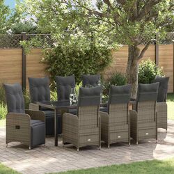9-Piece Grey Garden Dining Set with Cushions