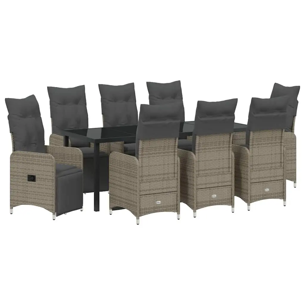 9-Piece Grey Garden Dining Set with Cushions