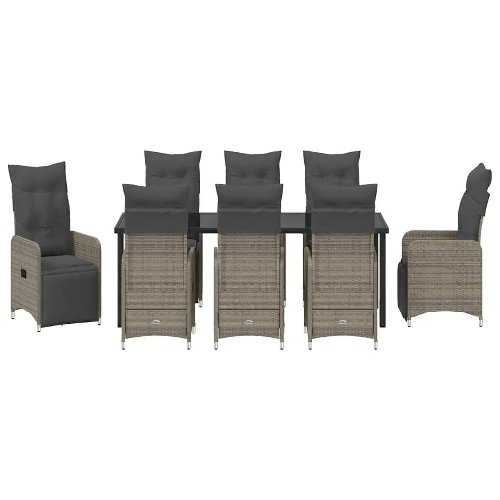 9-Piece Grey Garden Dining Set with Cushions