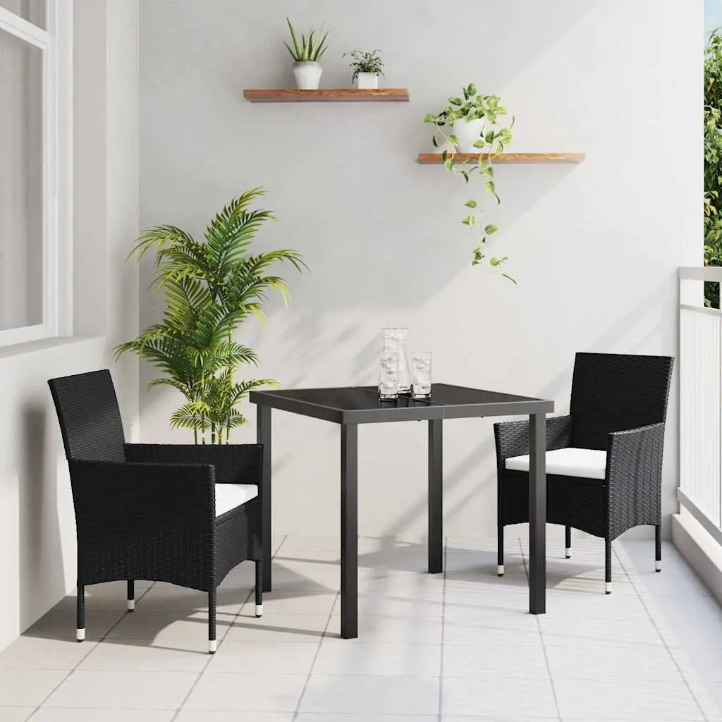 3-Piece Black Poly Rattan Garden Dining Set