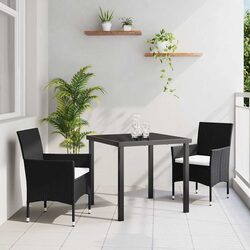 Durable 3-Piece Black Poly Rattan Garden Dining Set