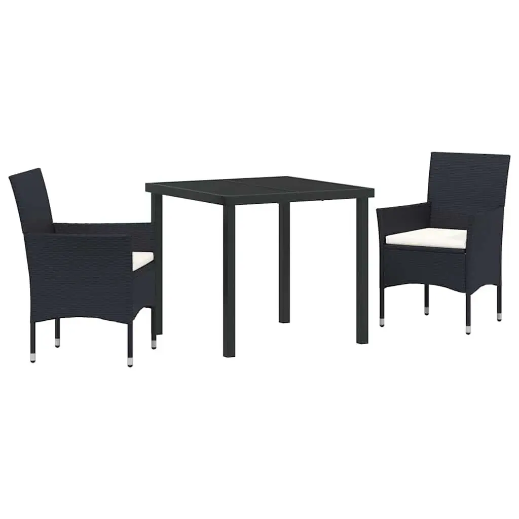 3-Piece Black Poly Rattan Garden Dining Set