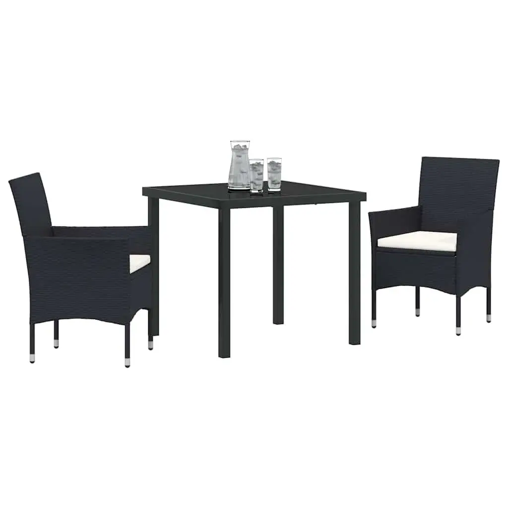 3-Piece Black Poly Rattan Garden Dining Set