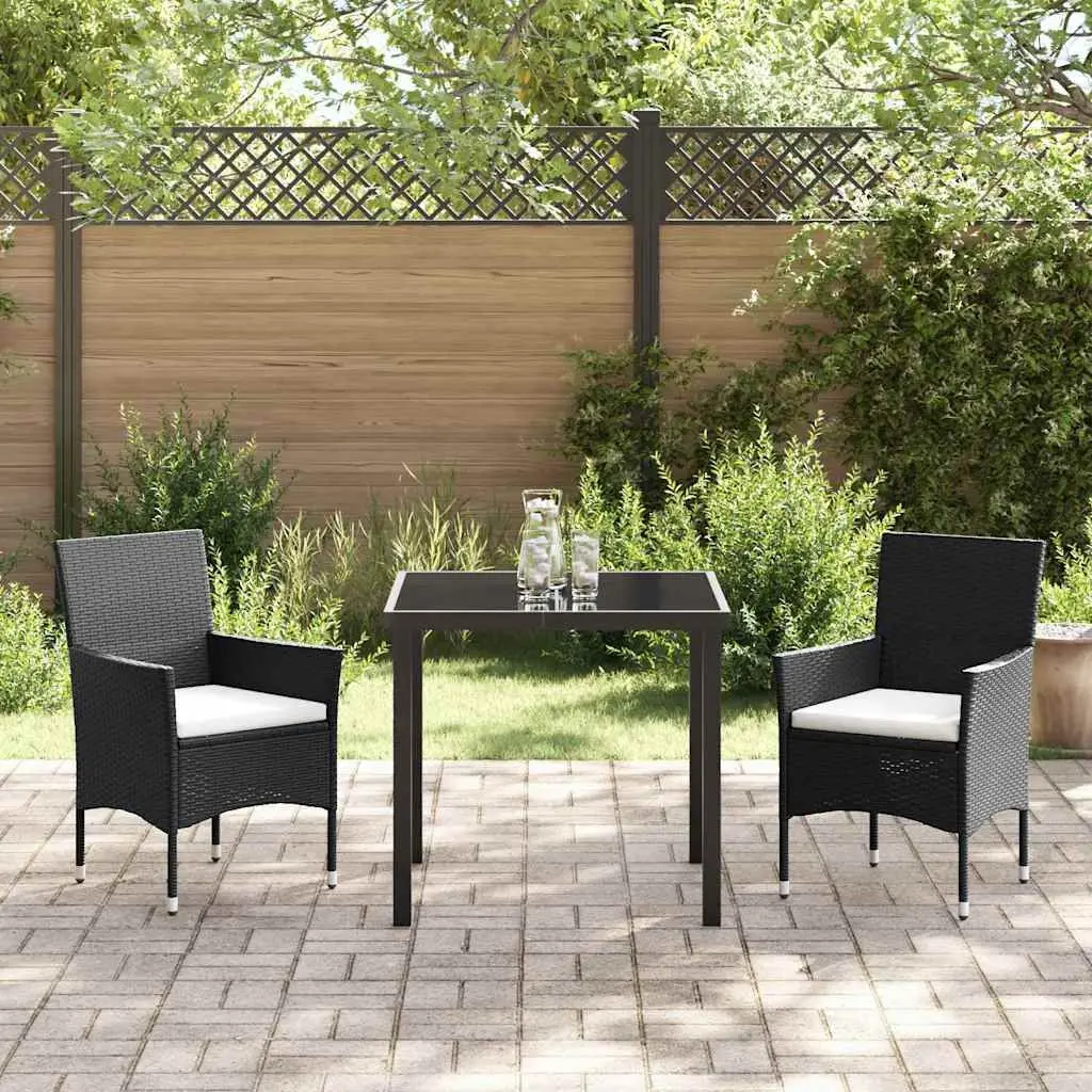 3-Piece Black Poly Rattan Garden Dining Set